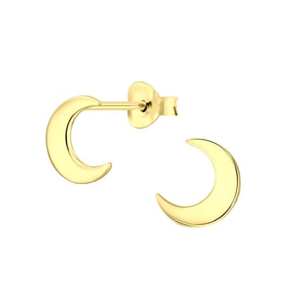 Joy|S - Zilveren Maan oorbellen - 8 mm - gold plated