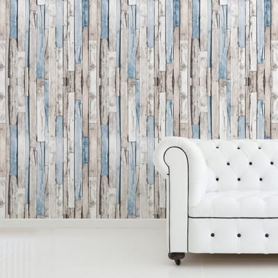 Walplus Houtstroken - Muur Decoratie Sticker - Grijs/Blauw - 4 bladen van 60x90 cm