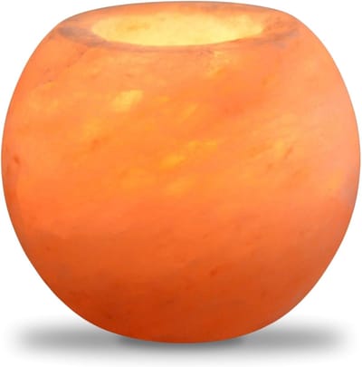 Famanu - Himalaya zoutbol kaarsenhouder, 900 g, handgesneden, afgeronde vorm
