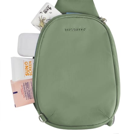 Travelon Roam Compact Anti-Diefstal Sling Tas - Borsttas & Crossbody met RFID & Snijbestendige Riem - 1,25L - Mosgroen