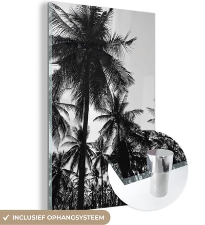 MuchoWow® Glasschilderij 120x180 cm - Schilderij acrylglas - Palmbomen - Tropisch - Zomer - Foto op glas - Schilderijen