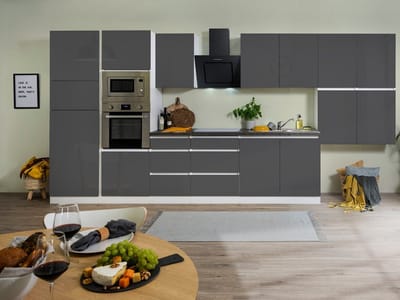 Goedkope keuken 435  cm - complete keuken met apparatuur Lorena  - Wit/Grijs - soft close - keramische kookplaat    - afzuigkap - oven - magnetron  - spoelbak