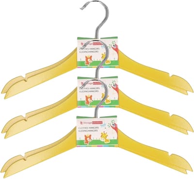 Storage Solutions kledinghangers voor kinderen - 12x stuks - hout - Klerenhangers - geel