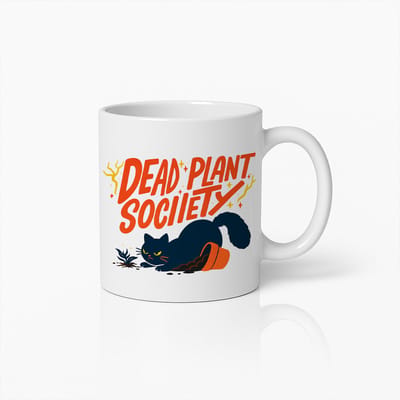 Dead Plant Society Mok – 330 ml Grappige Kat en Plant Koffiebeker – Hilarisch Cadeau voor Plantenkillers en Kattenliefhebbers