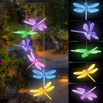 Zonne-energie Windgong – Kleurveranderende LED Buitenverlichting – Libelle – Decoratie voor Tuin, Terras & Binnenplaats