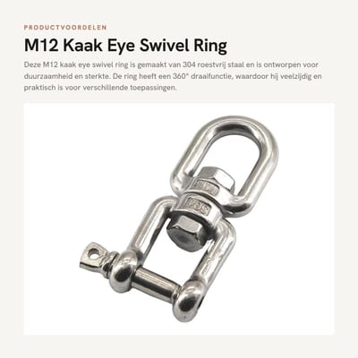 Dailygoods- Oogkaak Draaibare Ring 360° - M12 Beugel - Roestvrij Staal - Corrosiewerend - Max Belasting 1250KG - Stevig en Duurzaam - Ooghaak