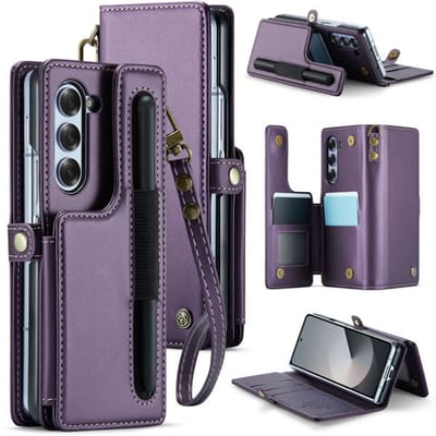 CaseMe Luxe Wallet Case met S-Pen Houder en Polskoordje voor Galaxy Z Fold 6 _ Paars
