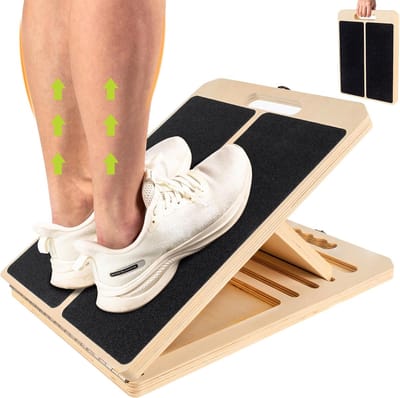 Kuitstretcher Hout - Verstelbaar Slant Board met 5 Hoeken 20°-45° - Opvouwbare Stretchplank met Handgreep - Antislip Incline Board voor Kuit-, Enkel- en Beenstretch
