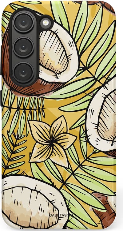 Casetastic Hoesje Geschikt voor Samsung S23 - Stijlvolle Beschermende Duo-layer Case - Zonnige Kokos Stijl