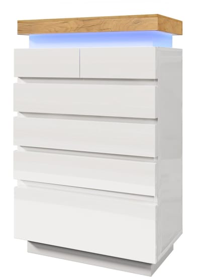 Wit hoogglans spaanplaat zes laden ladekast 73×39×115cm opslag woonkamer en slaapkamer