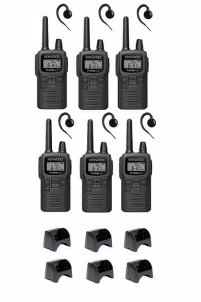 Set van 6 Kenwood PKT-300 ProTalk XLS IP52 PMR446 mini portofoons en C-ring oortje