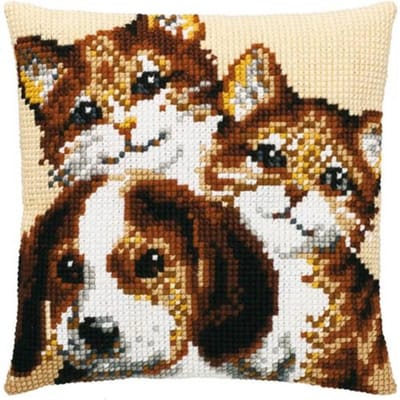 Pako borduurpakket kruissteek kussen - 2 katjes en hond - geprint stramien - 003.224 - DIY kit