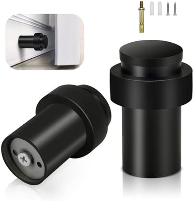 Set Van 2 Deurstoppers - 62 Mm - Vloerdeurstopper - Cilindrische Zwarte Deurstoppers Met Rubberen Stootrand - Deurbuffer - Dubbellaagse Demping - Muurbeschermer – Vloergemonteerde Deurstoppers - Voor Binnen En Buiten - Zwart