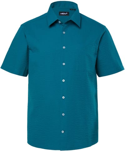 Men Plus - Heren - Seersucker overhemd korte mouwen kentkraag boxy fit - Lagunes groen - Maat 3XL