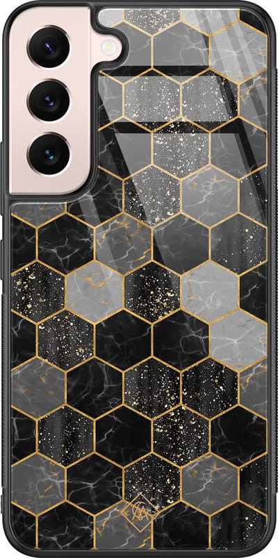 Casimoda® hoesje - Geschikt voor Samsung Galaxy S22 - Hexagons Zwart - Luxe Hard Case Zwart - Backcover telefoonhoesje - Zwart