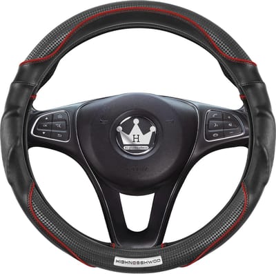 3D Auto Stuurhoes Massage Grip - Anti-Slip Koolstofvezel Kunstleer voor Sedan en SUV, Universele Fit 37-38cm, Rood