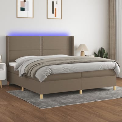 vidaXL - Boxspring - met - matras - en - LED - stof - taupe - 200x200 - cm