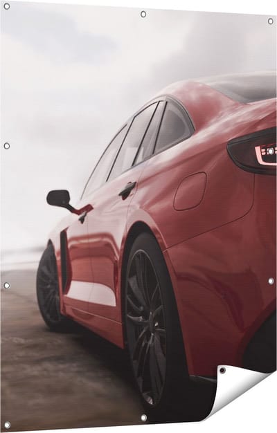 Gards Tuinposter Rode Sportwagen Auto - 90x120 cm - Tuindoek - Tuindecoratie - Wanddecoratie buiten - Tuinschilderij