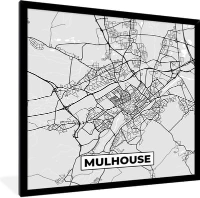 Fotolijst incl. Poster - Plattegrond - Kaart - Stadskaart - Frankrijk - Mulhouse - 40x40 cm - Posterlijst