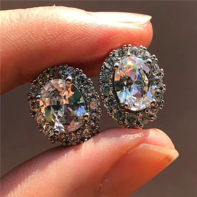 Sterling Zilveren Ovale Zirkonia Oorknopjes Voor Vrouwen Verloving Bruiloft Sieraden Elegante Vrouwelijke Oorbellen brown