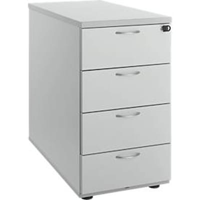 Aanbouwmodule, 4 laden, metalen handgrepen, afsluitbaar, voetglijders, incl. materiaalbakje & 4 verdeelschotten, B 400 x D 800 x H 730 mm, spaanplaat, grijs