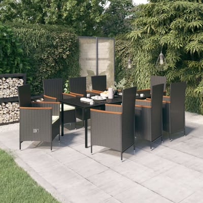 vidaXL - 9-delige - Tuinset - met - kussens - zwart