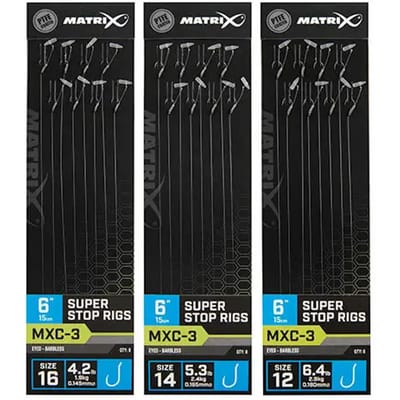 Matrix Onderlijn MXC-3 Super Stop Rigs 6” (15cm) Eyed - Barbless - Maat : Haak 14