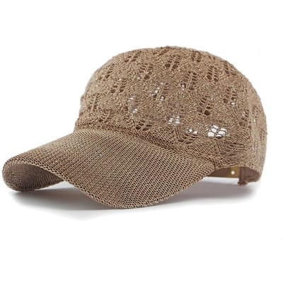 Dames Uitgesneden Gebreide Baseballpet Zomer Ademend Effen Verstelbare Zon Hoed Casual Buiten Sport Vizierpet One Size beige