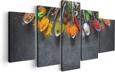 Artaza Canvas Schilderij Vijfluik Kruiden En Specerijen Op Een Zwarte Plaat - 100x50 - Foto Op Canvas - Canvas Print