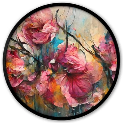 Poster in lijst Rond - Fotolijst 40x40 cm - Posters - Kunst - Bloemen - Roze - Rozen - Natuur - Ronde posterlijst zwart - Decoratie - Wanddecoratie woonkamer - Muurdecoratie slaapkamer