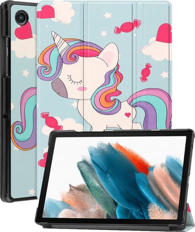 Hoesje Geschikt voor Samsung Galaxy Tab A8 - Dun & Stevig - Trifold Bookcase - Hard Cover - Hardcover Book Case - Tablet Hoes - Eenhoorn