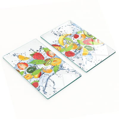 Duurzame en stijlvolle glazen snijplanken met fruit- en waterpatroon, 2x30x52 cm