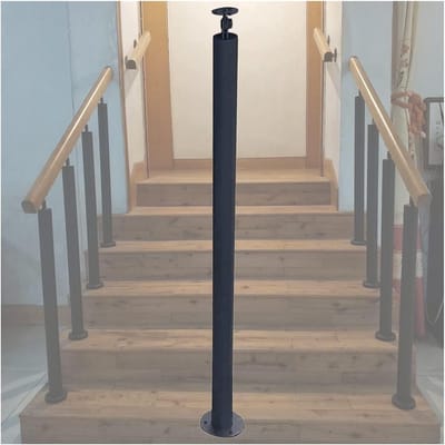 Trapleuning Paal - Hekpaal Metaal - Veiligheid Buiten - Verstelbare Hoek - Tot 130cm - Zwart