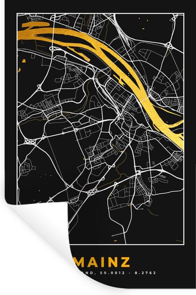 Muurstickers - Sticker Folie - Mainz - Stadskaart - Plattegrond - Kaart - Duitsland - Goud - 20x30 cm - Plakfolie - Muurstickers Kinderkamer - Zelfklevend Behang - Zelfklevend behangpapier - Stickerfolie