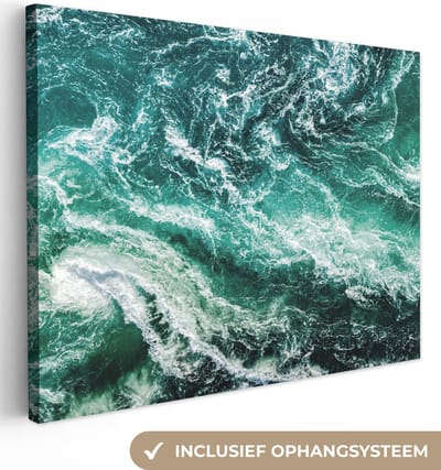Canvas - Schilderij - Oceaan - Waves - Zee - Blauw - Schilderijen op canvas - Canvas doek - Wanddecoratie - 40x30 cm