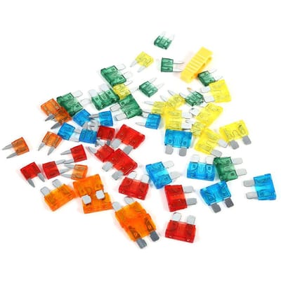 50 stuks Assortiment 5A 10A 15A 20A 30A Auto Steekzekering Met Clip Auto Standaard Mini Zekering blue