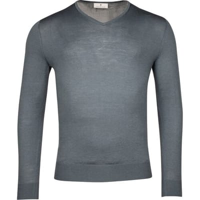 Thomas Maine Trui Fine Merino V-Neck Uni Single Knit Grijsblauw / male