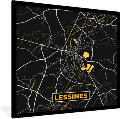 Fotolijst incl. Poster - Kaart - Lessines - Goud - Stadskaart - Plattegrond - 40x40 cm - Posterlijst