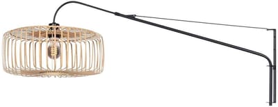 Wandlamp Steinhauer Breeza-Beache 4153ZW, uitschuifbaar, met naturel bamboe kap (Ø 50 cm, H 21 cm), trendy design, zwart met bamboe