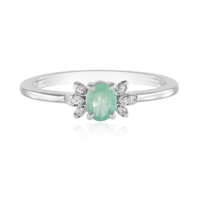 Cavill - 925 Sterling Zilveren Damesring - Colombiaanse Ovale Smaragd 0,271 ct - Platina Afwerking - Zirkonia Details - Elegante, Feestelijke Stijl
