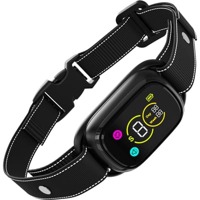 Collier anti-aboiement pour chien avec 4 modes de fonctionnement Collier de dressage anti-aboiement rechargeable Dissuasion intelligente des aboiements noir