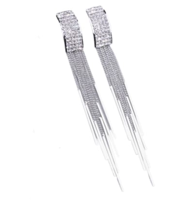 Clip oorbellen -lang -strass -staafjes -zilverkleur- geen gaatje- Charme Bijoux
