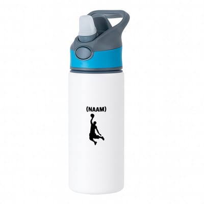 Hacebo® - Basketbal met eigen naam waterfles met rietje blauw - Basketbal - Basketballer - Sport - water fles - 650ML