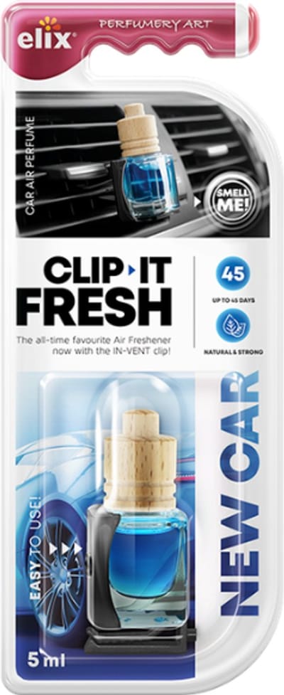 Elix - Clip-It Fresh Autoparfum - Auto Luchtverfrisser - Clip Vent - Air Freshener Ventilatierooster - Geur Clip met Essentiële Oliën - Langdurige Geur tot 45 Dagen - 5ml - New Car