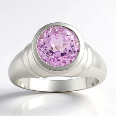 Cavill - Elegante Damesring 925 Sterling Zilver Palladiumcoating - Roze Kunziet Edelsteen 2,34 ct Rond Geslepen - Hoogwaardige Zilveren Ring