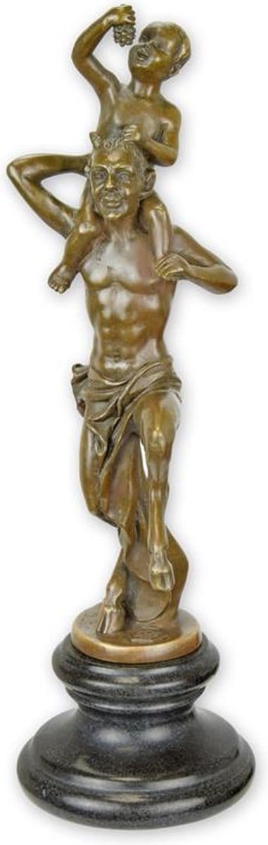 Faun met Bacchus - Bronzen Beeld - Mythologie Sculptuur - Brons Kunst - Mythe Beeldje - Decoratie Beelden - 10x10x30