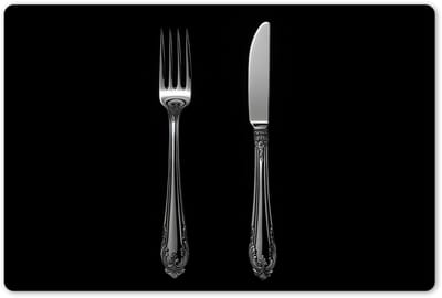 Placemats 45x30 cm - Placemat kunststof - 1 stuk - Vork - Mes - Zilver - Borden onderleggers - Decoratie voor op tafel - Keuken tafeldecoratie accessoires - Vinyl onderlegger - Tafelversiering