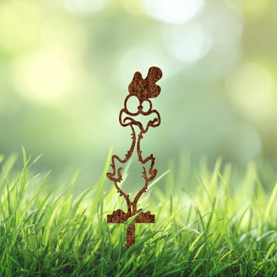Cortenstaal Kip Tuinsteker – Tuindecoratie “Toos de Geplukte Kip” – Roest Staal Silhouet – Buiten Ornament