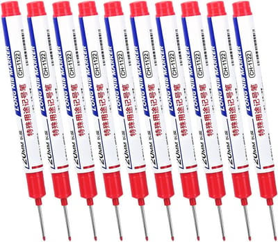 Gatenmarkering Marker - Diepe Gaten Pen - Precisie Markeren - Lange Fijne Punt - 10 Stuks - Rood