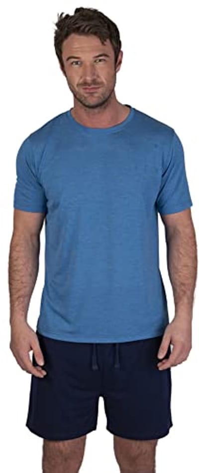 Heren Pyjama Set Midden Blauw Marl/Marine - Comfortabele Loungewear voor Thuis en Slapen